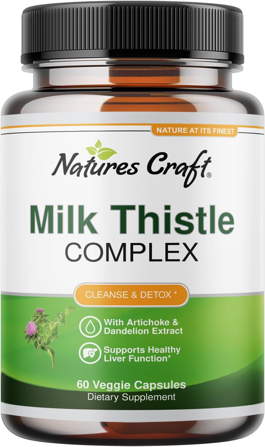 Liver Support Milk Thistle Supplement for Liver Cleanse Detox & Repair – Advanced Milk Thistle and Dandelion Root Supplement with Artichoke Extract – Dandelion Capsules for Detox – 60 Ct