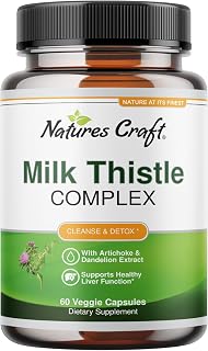 Liver Support Milk Thistle Supplement for Liver Cleanse Detox & Repair - Advanced Milk Thistle and Dandelion Root Supplement with Artichoke Extract - Dandelion Capsules for Detox - 60 Ct