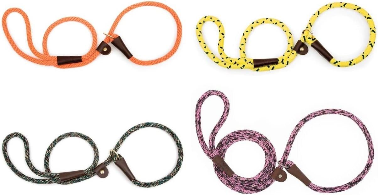 Mendota Dog Training Durable Slip Leads Rope Leather Slide 6 Ft Choose Color(Yellow)