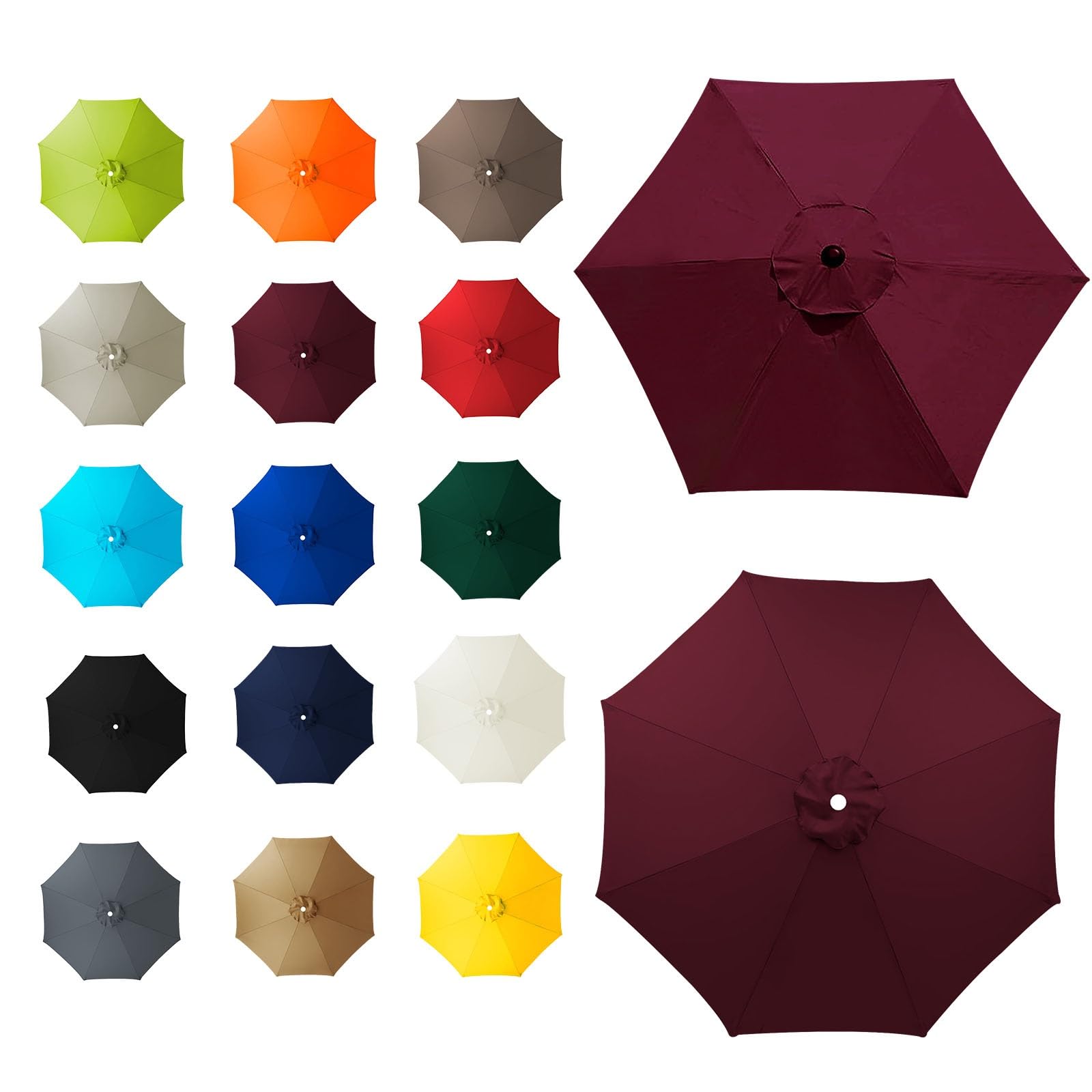 6 Arms/8 Arms Umbrella Replacement Canopy, Replacement Canopy, Replacement Parasol Cover, Sun Umbrella Replacement Cloth, Many Colours, for Patio Market Table, Patio, swimming Pool(Burgundy,8ribs:2.5m