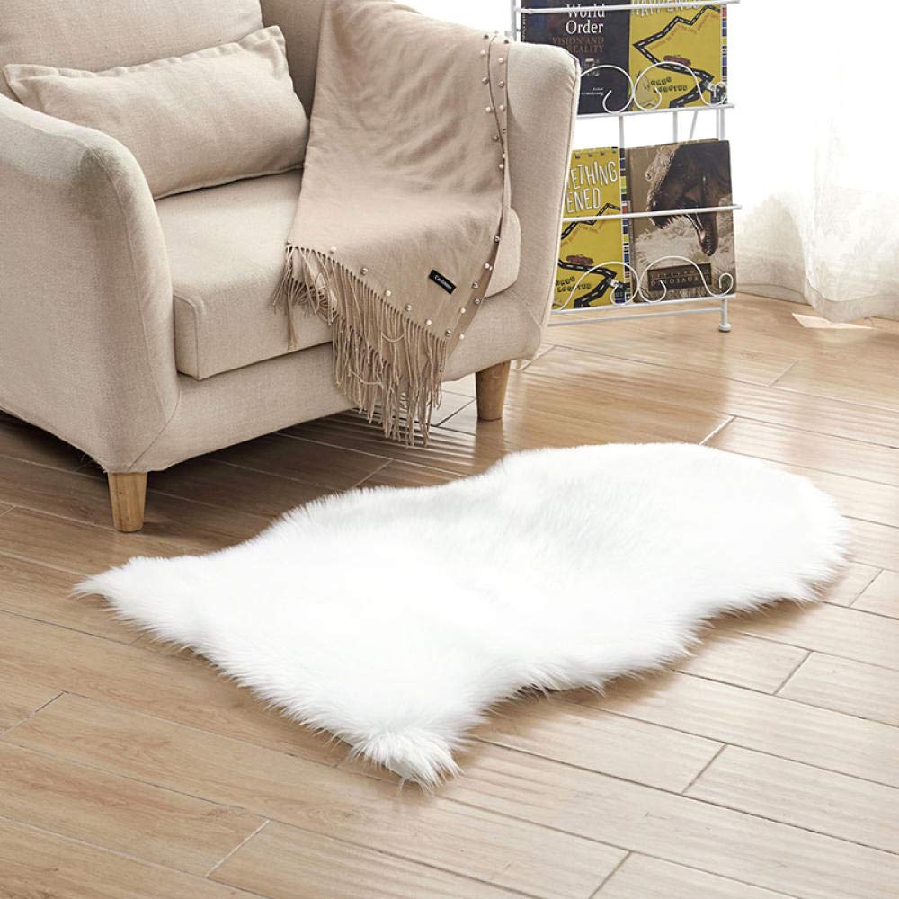 Spitzenqualität Lammfellimitat Teppich, Lammfellimitat Teppich Longhair Fell Optik Nachahmung Wolle Bettvorleger Sofa Matte Weiß 60 * 200cm