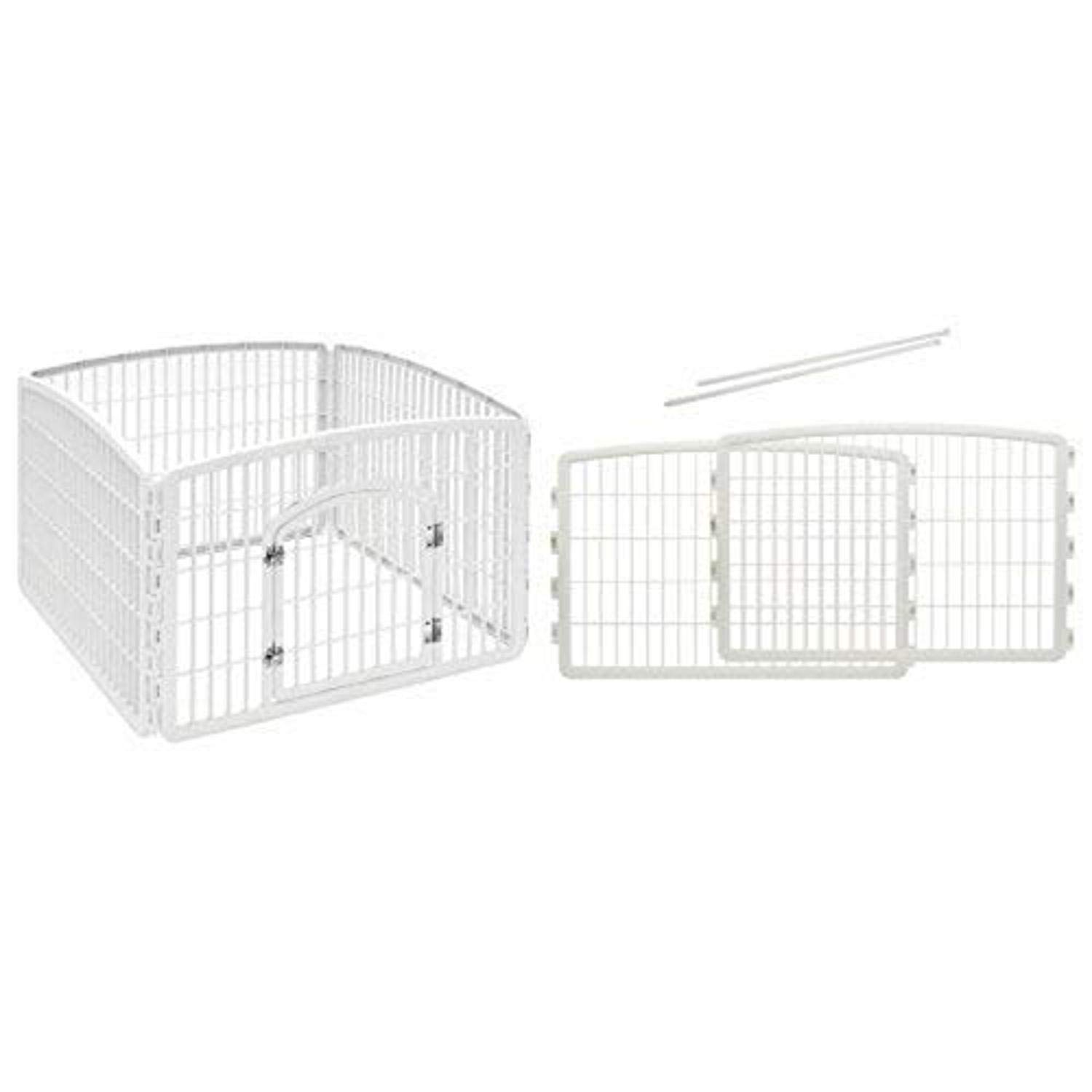 IRIS USA 4-Panel with Door Plastic Pet Playpen and IRIS USA Plastic Pet Playpen/2-Panel Add-on for 4-Panel Pen Bundle