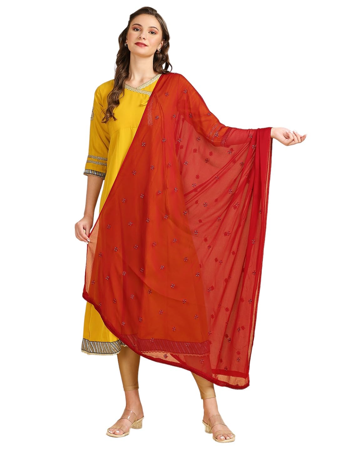 dupatta bazaar Women's Embroidered Chiffon Dupatta with Delicate Sequins-picture-36