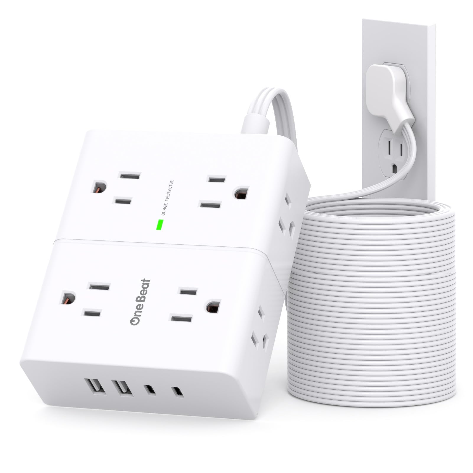 Extension Cord 15 Ft, One Beat Surge Protector Power Strip 15 Ft Long Cord