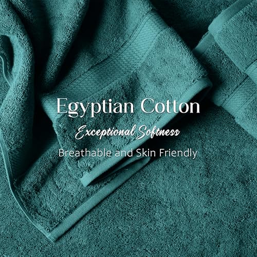 SUPERIOR Egyptian Cotton Pile Bath Towel Set of 2, Ultra Soft Luxury Towels, Thick Plush Essentials, Absorbent Heavyweight, Guest Bath, Hotel, Spa, Home Bathroom, Shower Basics, Teal by SUPERIOR - Image 5