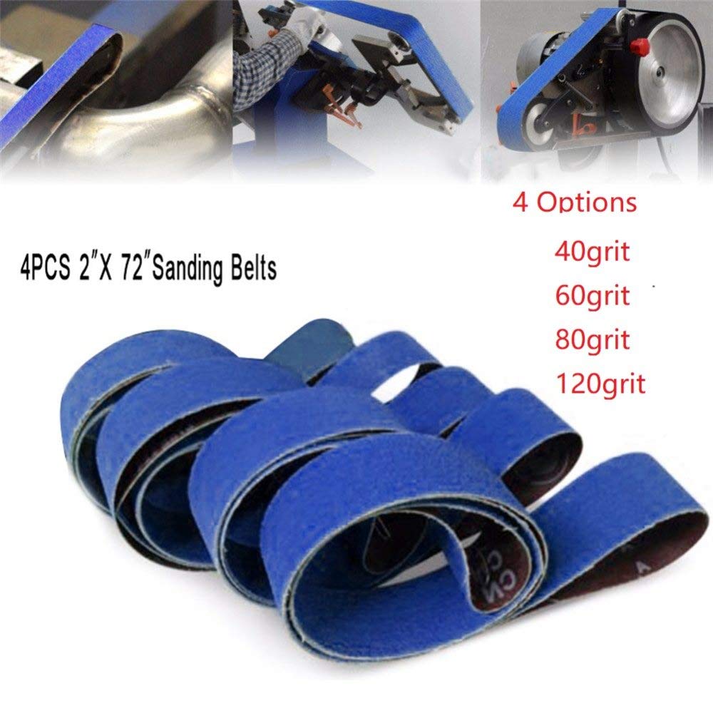 4 piezas 2 '' x 72 '' Bandas de lijado de grano 40/60/80/120 Bandas de papel de lija en seco húmedo Bandas abrasivas de pulido grueso para lijadora herramienta rotativa eléctrica, 120