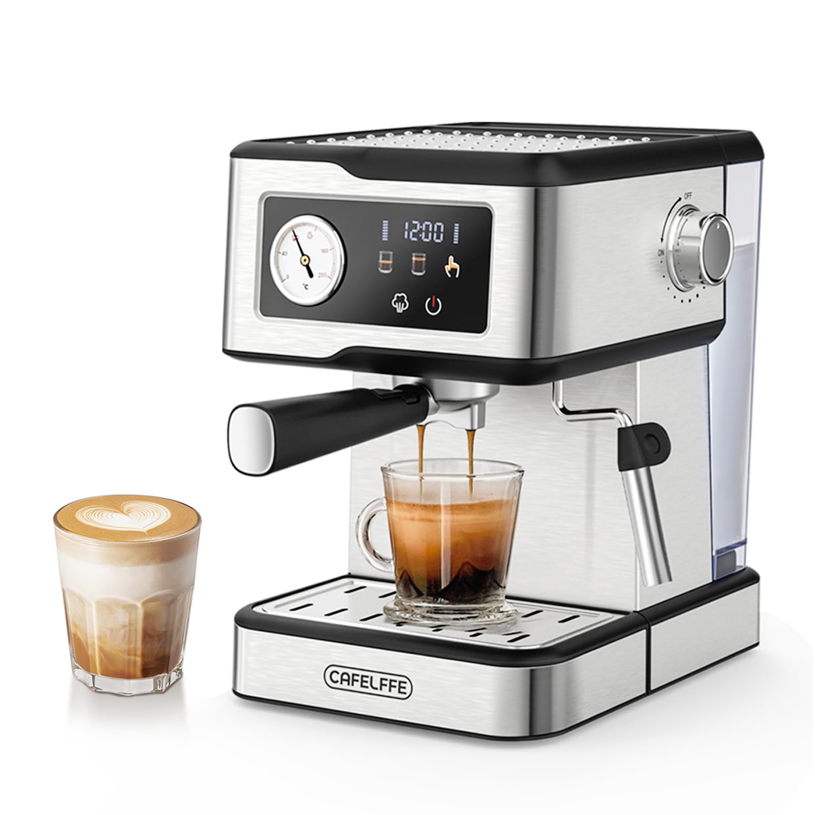 CAFELFFE Cafetera espresso MK-901 con espumador y vaporizador de leche, portafiltro, 20 bares de presión y pantalla táctil LED, ideal para el barista casero o para preparar lattes y cappuccinos.