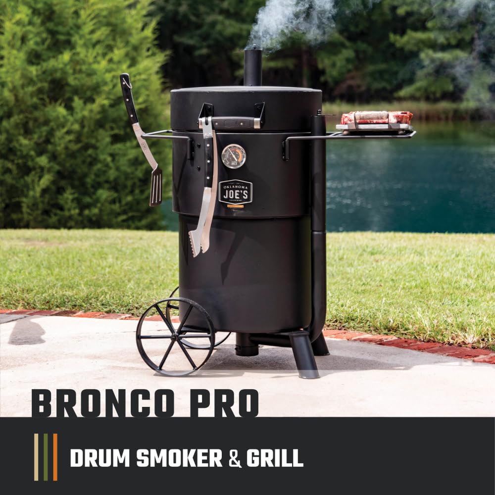 Oklahoma Joes Bronco Pro 21.5 in. Heavy Duty Charcoal Drum Smoker and Grill with 366 sq. in. Cooking Area in Black product thumbnail 3