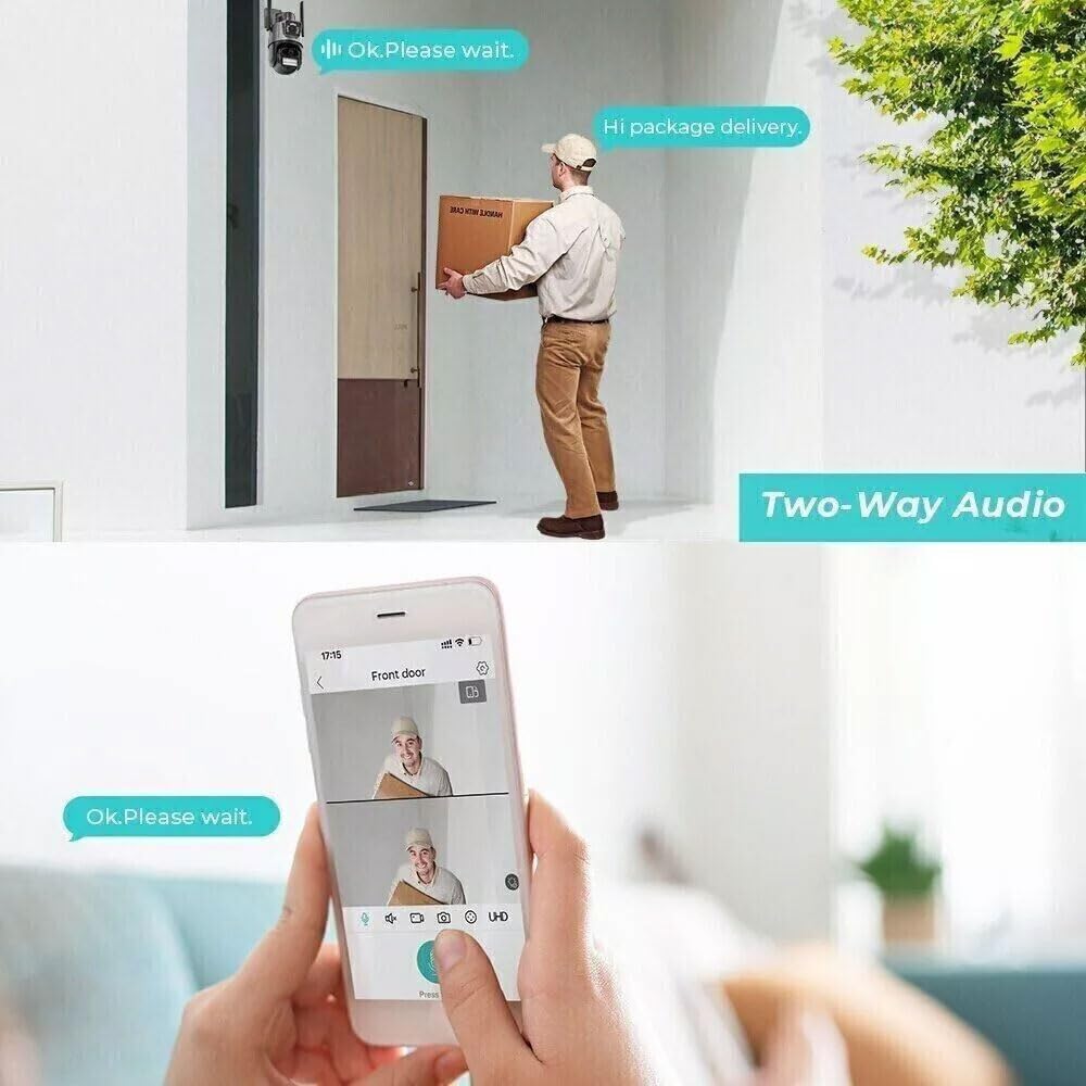 Telecamera IP 8MP 4K esterno WiFi PTZ 2 obiettivo doppio schermo 8X zoom CCTV Applicazione ICSEE 2 Pezzi