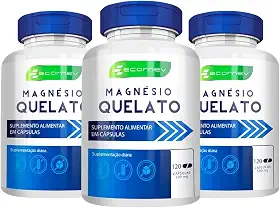 3Un Magnesio Quelato 100% Puro 500mg 360Cáps Maxima Absorção Kit 6 Meses Ecomev