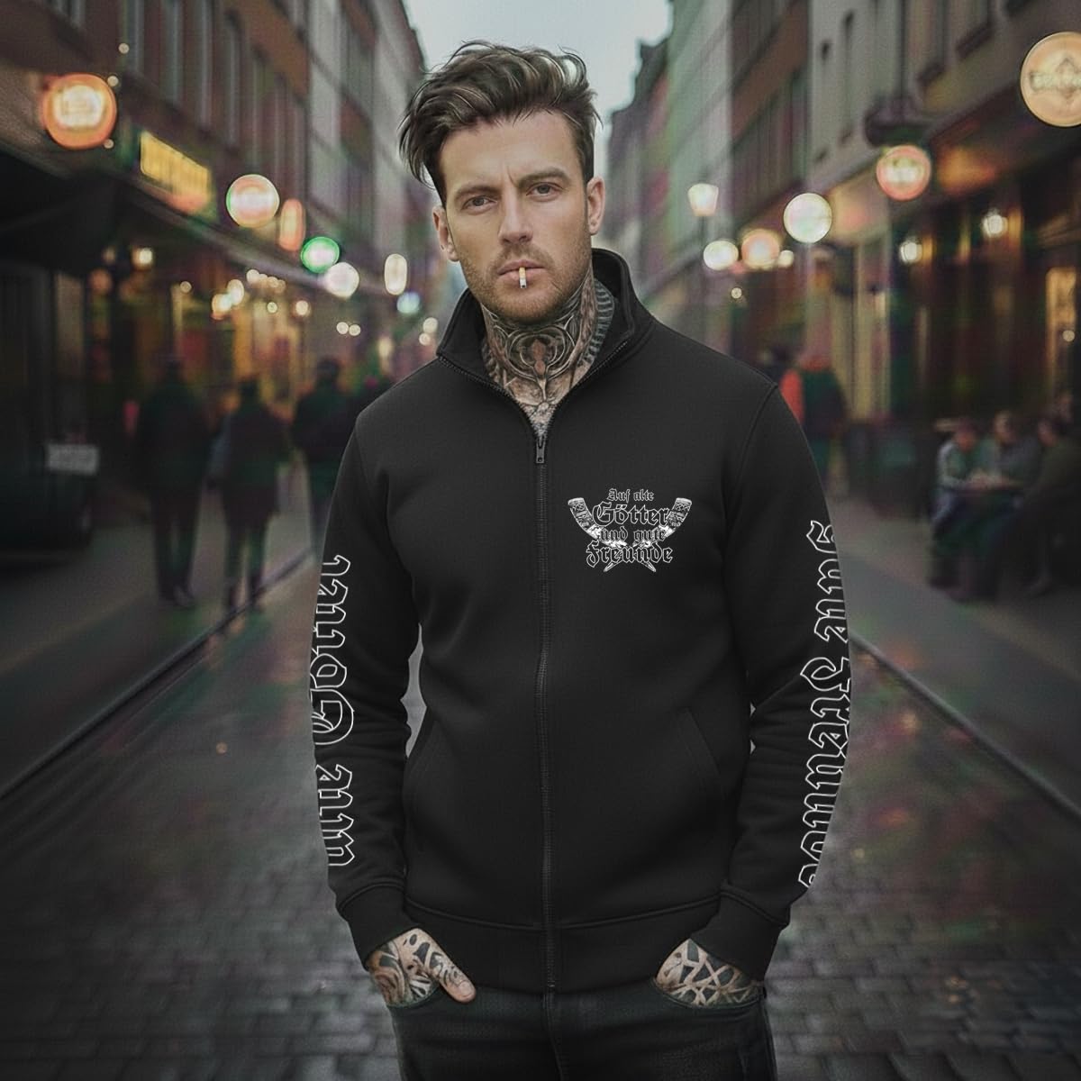 Jacke mit Stehkragen S-XXXL, Met Saufen Wotan Odin Wikinger Freundschaft Böhse Tattoo Fan