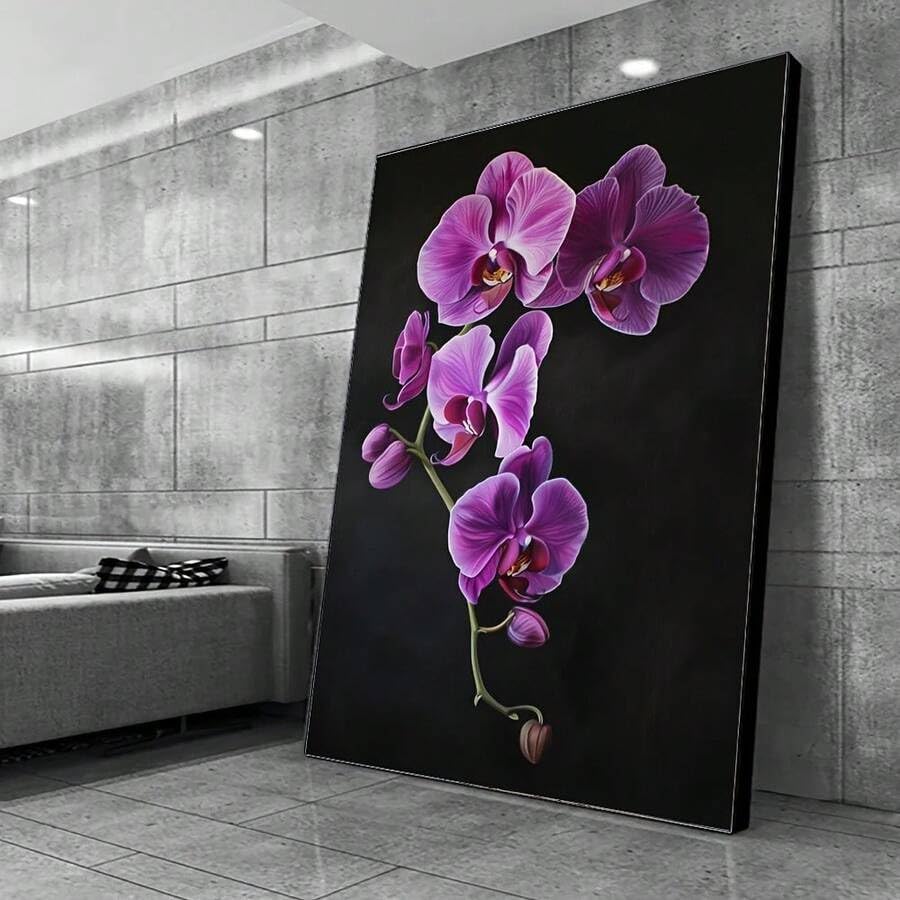 Toile orchidée 60x80 cm : affiche florale abstraite moderne avec cadre intérieur pour salon