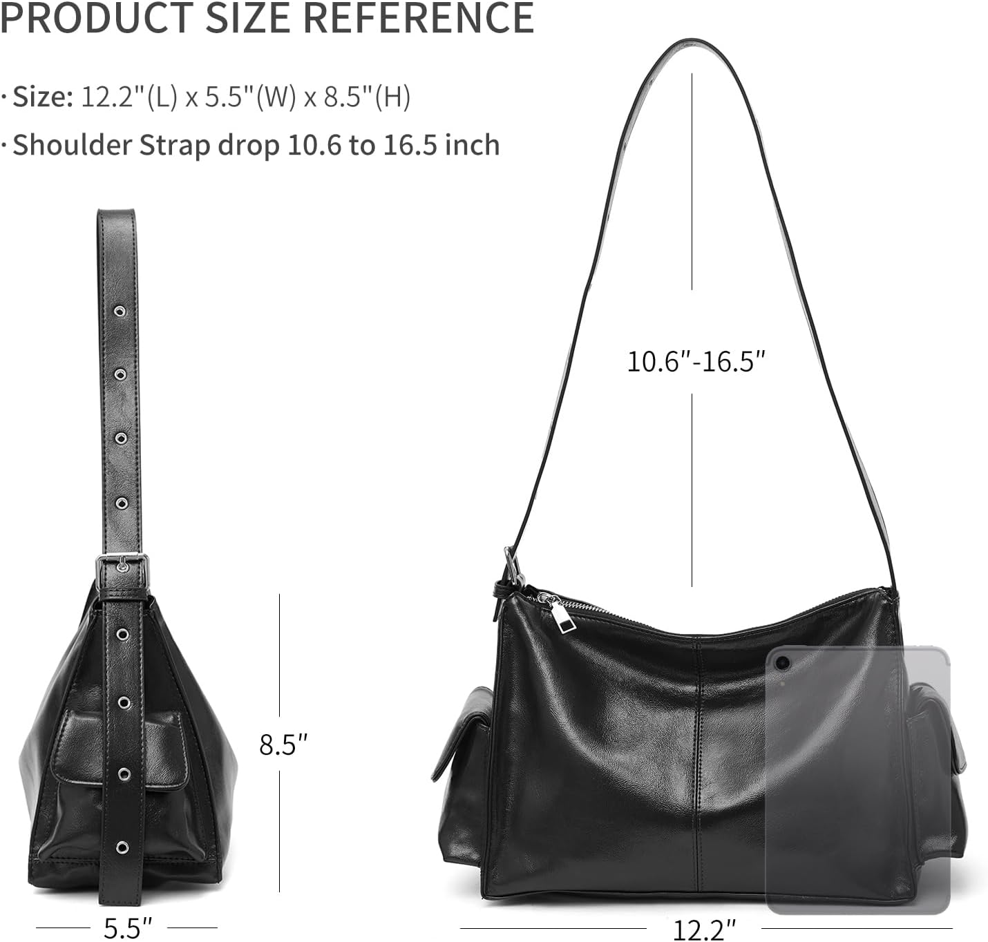 Y2k Shoulder bag Vegan Leather Hobo Slouchy Purse With Adjustable Strap - Image 6