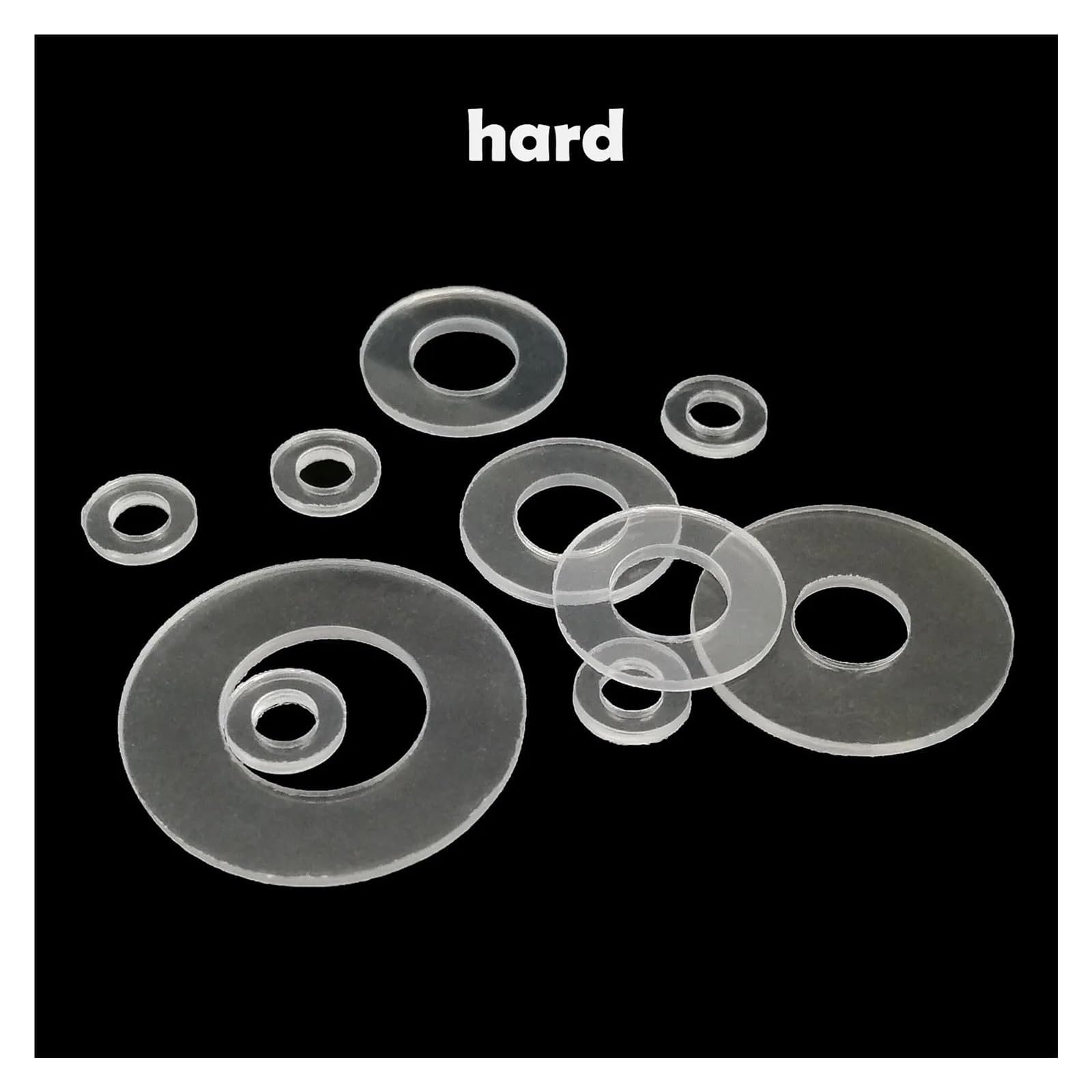 Arandelas Arandelas surtidas (100 unidades, M1,6, M2, M2,5, M3, M4, M5, M6, M8, M10, M12), de plástico blando/duro, PVC transparente, aislantes, anillos lisos, almohadillas, espaciadores, juntas plana