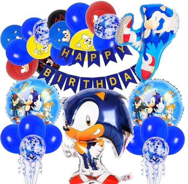 VXCQ Sonices Balloon Birthday ,Hedgehog Birthday Supplies, Sonices Foil Latex Balloons Party Supplies for Kids Party Baby Shower Birthday Decorations