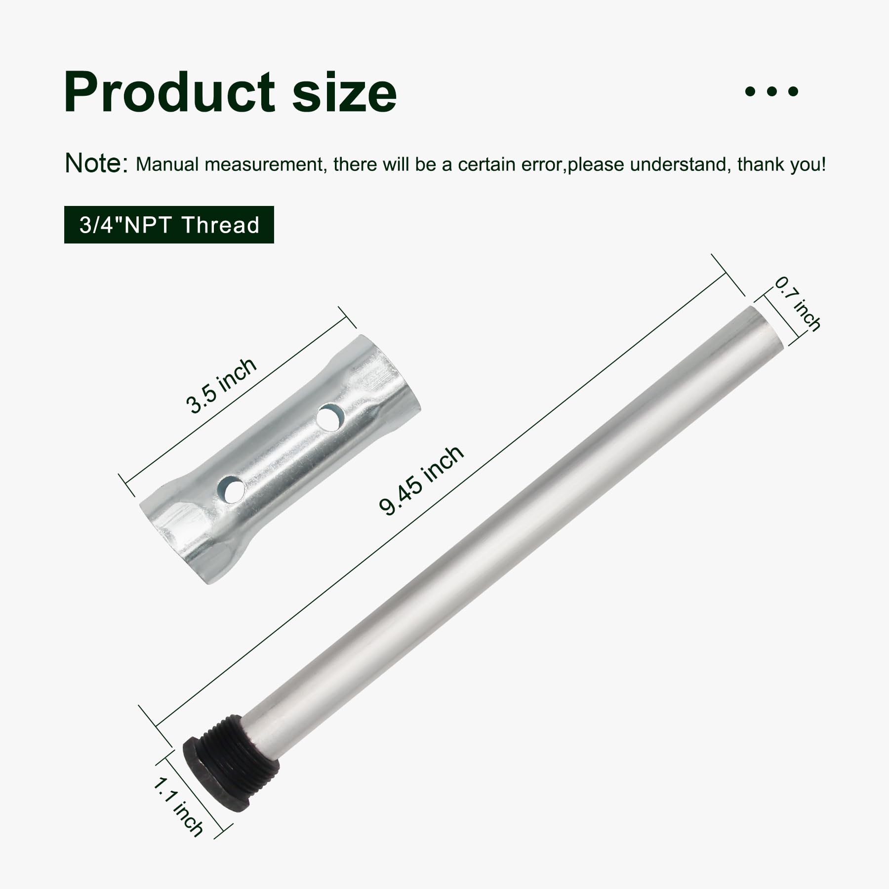 Varilla de ánodo para calentador de agua para caravana, paquete de 2 unidades para tanque de agua caliente, varilla de ánodo de aluminio para Suburban y Morflo – 9.25 pulgadas de largo y 3/4 pulgadas
