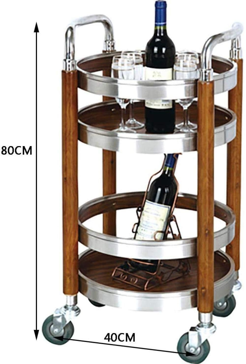 Chariot de Service de Cuisine en Acier Inoxydable avec Plateau en Bois, Chariot de Bar Portable pour la Restauration, l'hôtellerie et Les Desserts – Chariot de Rangement