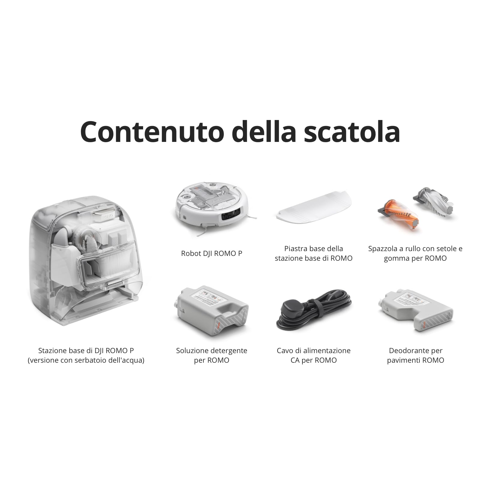 DJI ROMO P Robot Aspirapolvere Lavapavimenti con Mappatura, 25000 Pa, Rilevamento Ostacoli a Livello di Drone, Antigroviglio, Stazione Base Autopulente, 200 Giorni senza Manutenzione, Trasparente