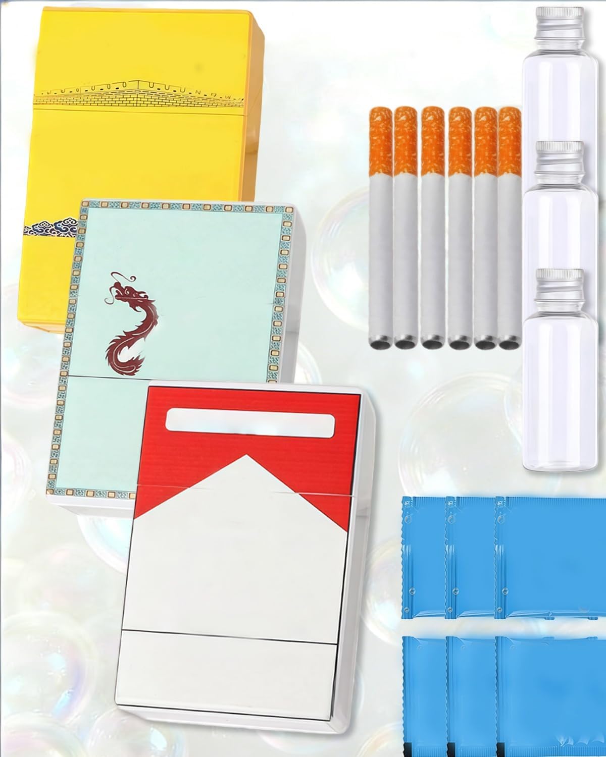Bubble Cigarettepack Blower, Bubble Blowingcigarette Box Toy, Fake Cigarettegift Box with Bubbles Smokecigarettespack Blower, Blow Bubblescigarettes Relaxation Sticks with Liquid(#a3pcs)