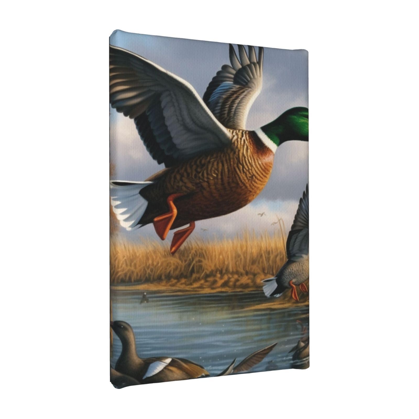 YKLJG Hunting Flying Wild Ducks by the lake Printed Wall Art Canvas Painting 20x30 CM Wooden Framed Picture Painting Artwork Prints for Bedroom Kitchen Home Office Decor