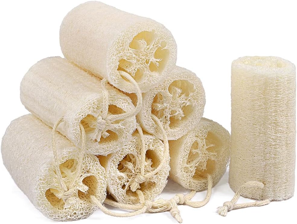 7 Pack Natural Loofah Body Scrubber Sponge, 5 Inches Organic Luffa for Exfoliating & Smooth Skin Cleansing, Ideal for Men & Women, Spa & Shower Use
