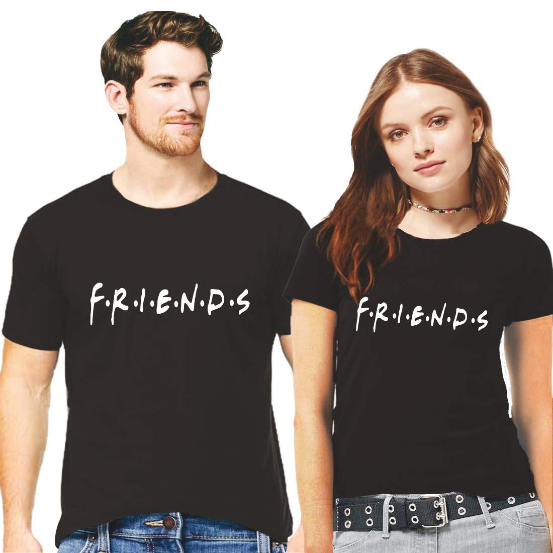Hangout HubMen's & Women's Round Neck T-Shirt Friends Printed Pack of 2 Couple T-Shirts