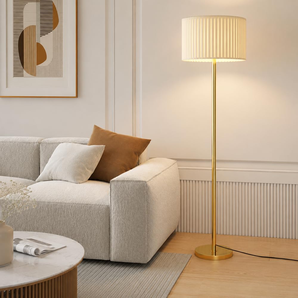 Wylolik Modern Floor Lamp, Fabric Shade, 3 Color Dimming Standing Lamp
