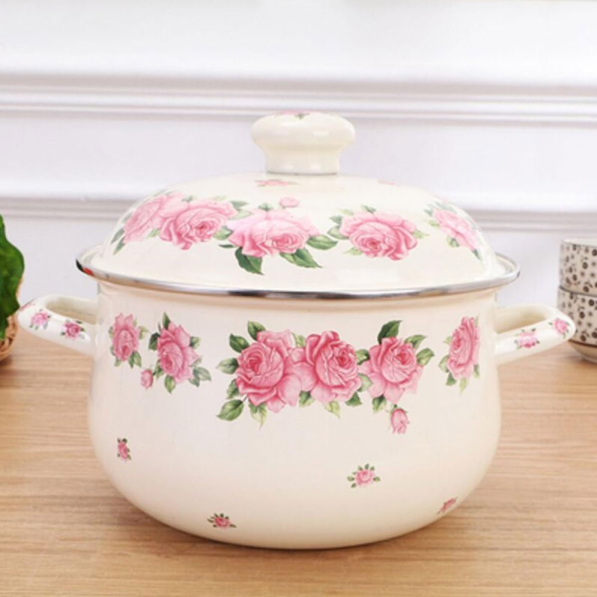 Holibanna Emaillierter Küchenkochtopf 2,8 Quart mit Griff und Deckel Ergonomisches Design Komfortabel zu Halten für Zuhause und Restaurant zum Kochen von Suppe und Nudeln