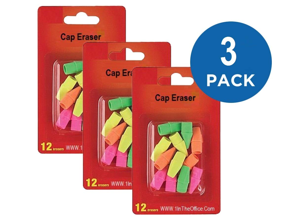1InTheOfficePencil Cap Erasers, Assorted Colors, Arrowhead Caps Tops Eraser, Eraser Cap for Art, School, Office Use, and Classroom Set, 12 Pack (Assorted Colors, 36 Pack)
