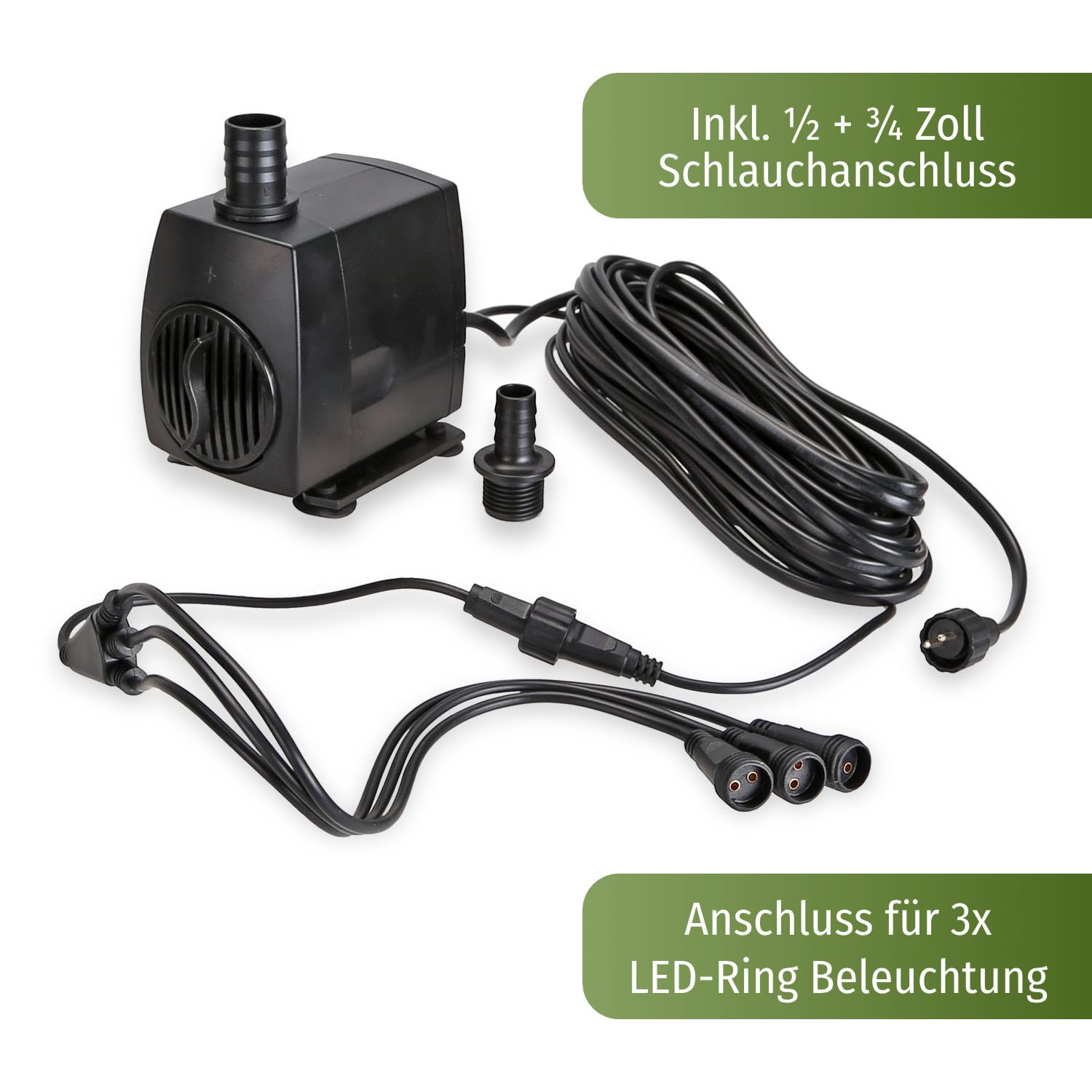 CLGarden Springbrunnen Pumpe SP3-L mit 3x Beleuchtungen warmweiß Lichtsensor 1300 Liter Wasserspiel Dämmerungssensor Pumpe mit LED