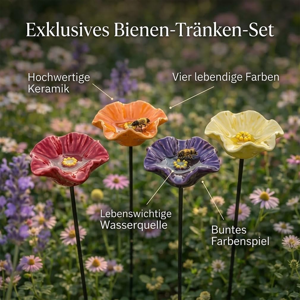 Handgemachte Bienenblüten Set – Handgemachte Insekten-Wassertränke für den Garten, Wetterfeste Keramikblüten als Dekoration und Bienenretter