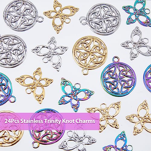 DICOSMETIC 24Pcs 2 Styles Trinity Knot Charms 3 Colors Butterfly Charms Flat Round with Knot Charms Hollow Celts Knot Pendants Metal Triquetra Knot Charms for Jewelry Making Hole: 2~2.5mm - Image 3