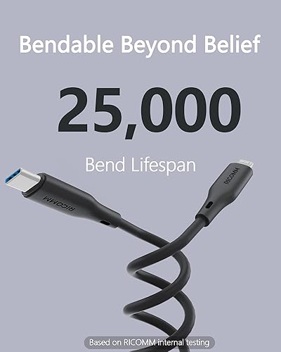 Vista 4 de Cable USB-C a Lightning, 6.8 pies, certificado MFi, cable de carga rápida de silicona suave para iPhone 14/13/12/11 Pro Max/XS/XR, iPad, AirPods