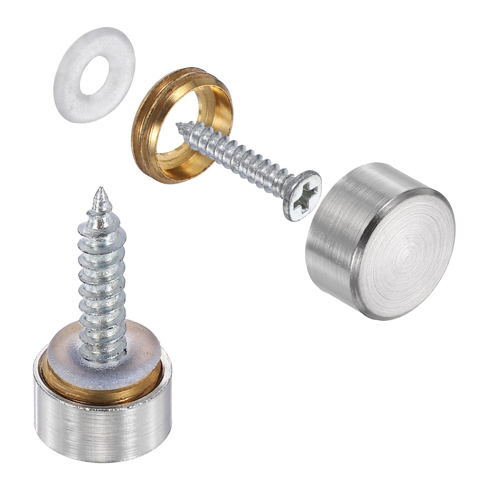 sourcing map 20Pcs Screw Covers Caps, Brass Flat Mirror Screws Decorative Caps Cover Nail Fasteners for Sign Advertising Hardware Construction, 10mm Diameter, Brushed Silver