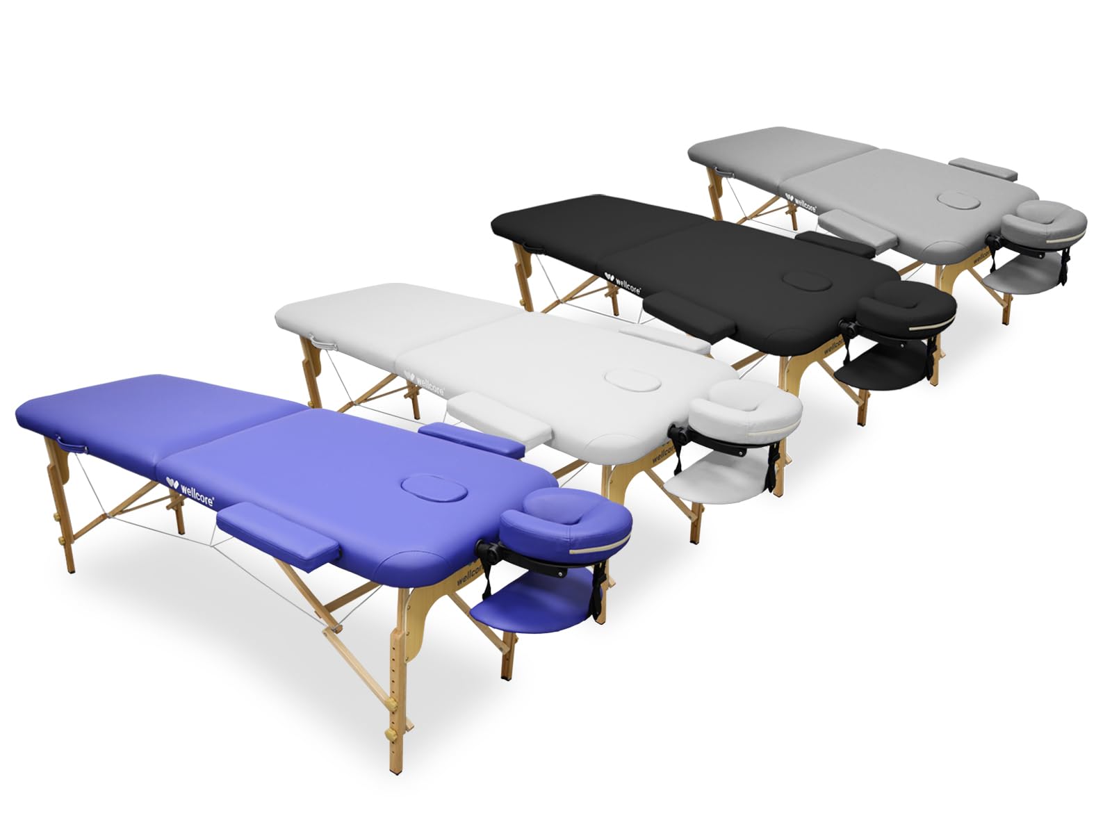 QUIRUMED Camilla de Masaje Plegable WELLCORE, Fabricada en Madera, Polipiel, 185 x 65 cm, Altura Regulable, Cabezal extraíble, Dos Brazos de ampliación, Agujero Facial, Color Blanco, hasta 225 kg