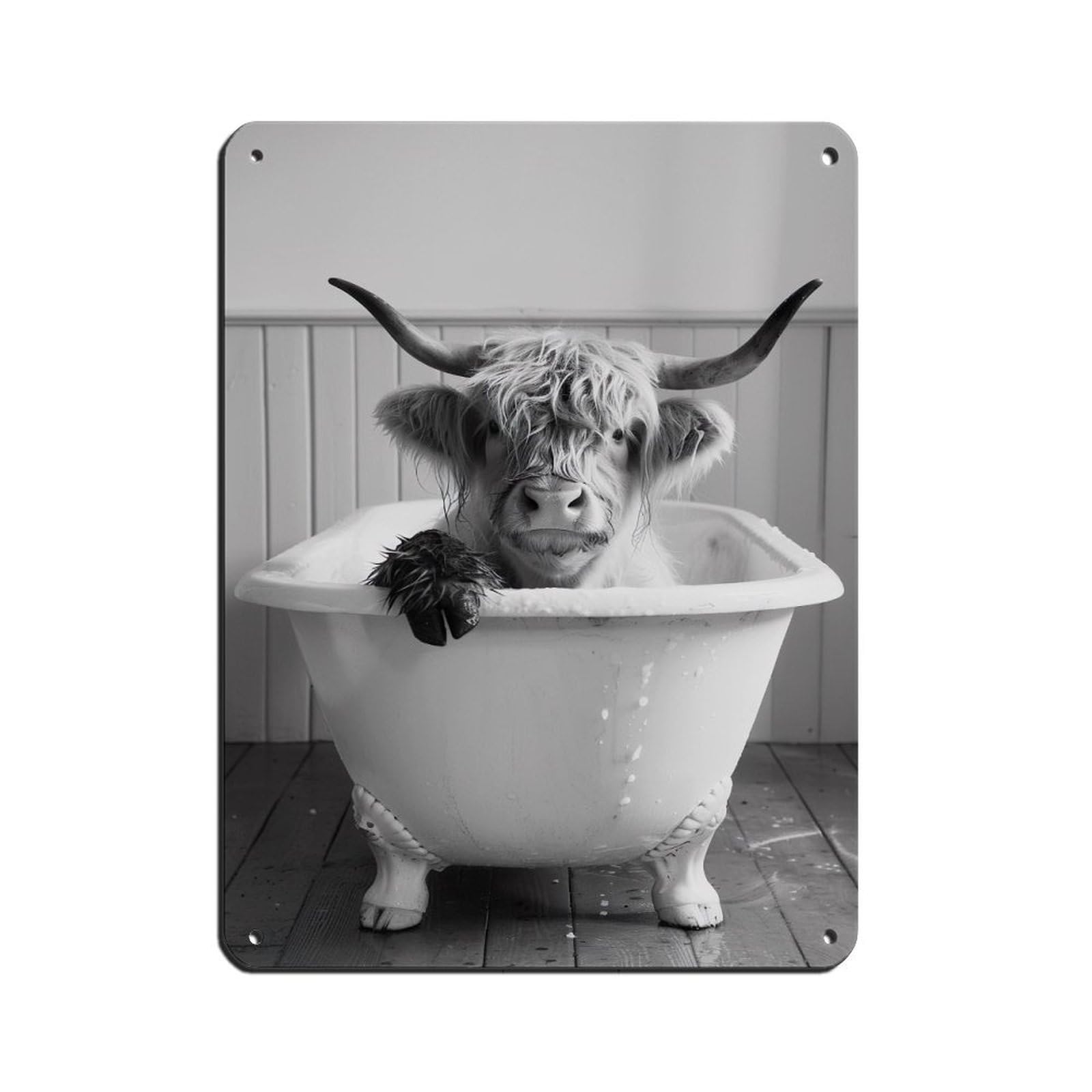 Highland Cow in The Bathtub Tin Sign Vintage Metal Pub Club Cafe Bar Home Wall Art Decoration Poster Retro 12x16inch(30x40cm)