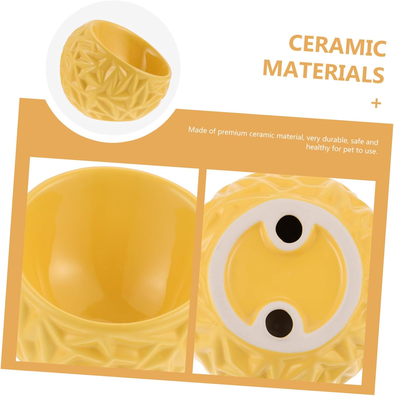 Creative Geometric Ceramic Cat Feeder Bowl Anti-Spill Kitten Food Dish Wear-Resistant Smooth Surface Easy-Clean Yellow Ring Design for Indoor Cats