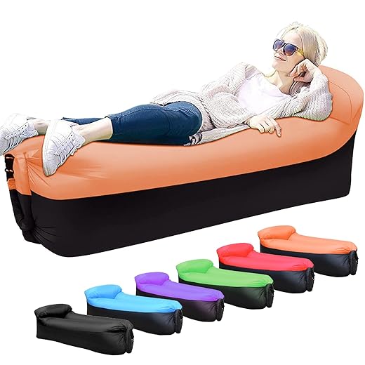 Inflatable Lounger Air Sofa Hammock Portable: Waterproof Anti Air Leaking Design - Pillow Shape The top for Added Comfort - for Outdoor Camping Hiking Beach Parties Park or Camp Ground (Orange)