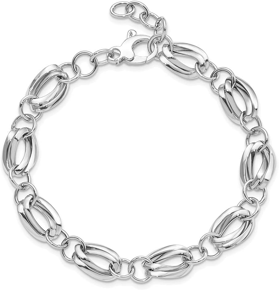 Diamond2Deal 14K White Gold Polished Fancy Link Bracelet