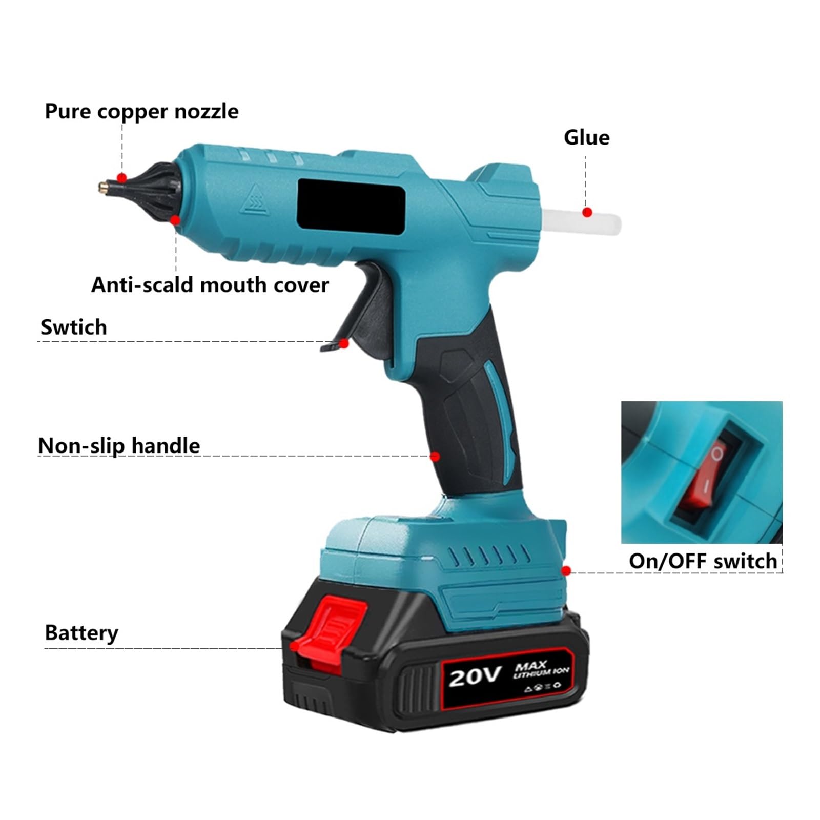 Pistola De Pegamento Fusión En Caliente Inalámbrica, Barra Recargable Calentamiento Rápido 11mm, Herramientas Eléctricas Reparación DIY For Batería 18V Calentamiento RáPido(Two small battery)