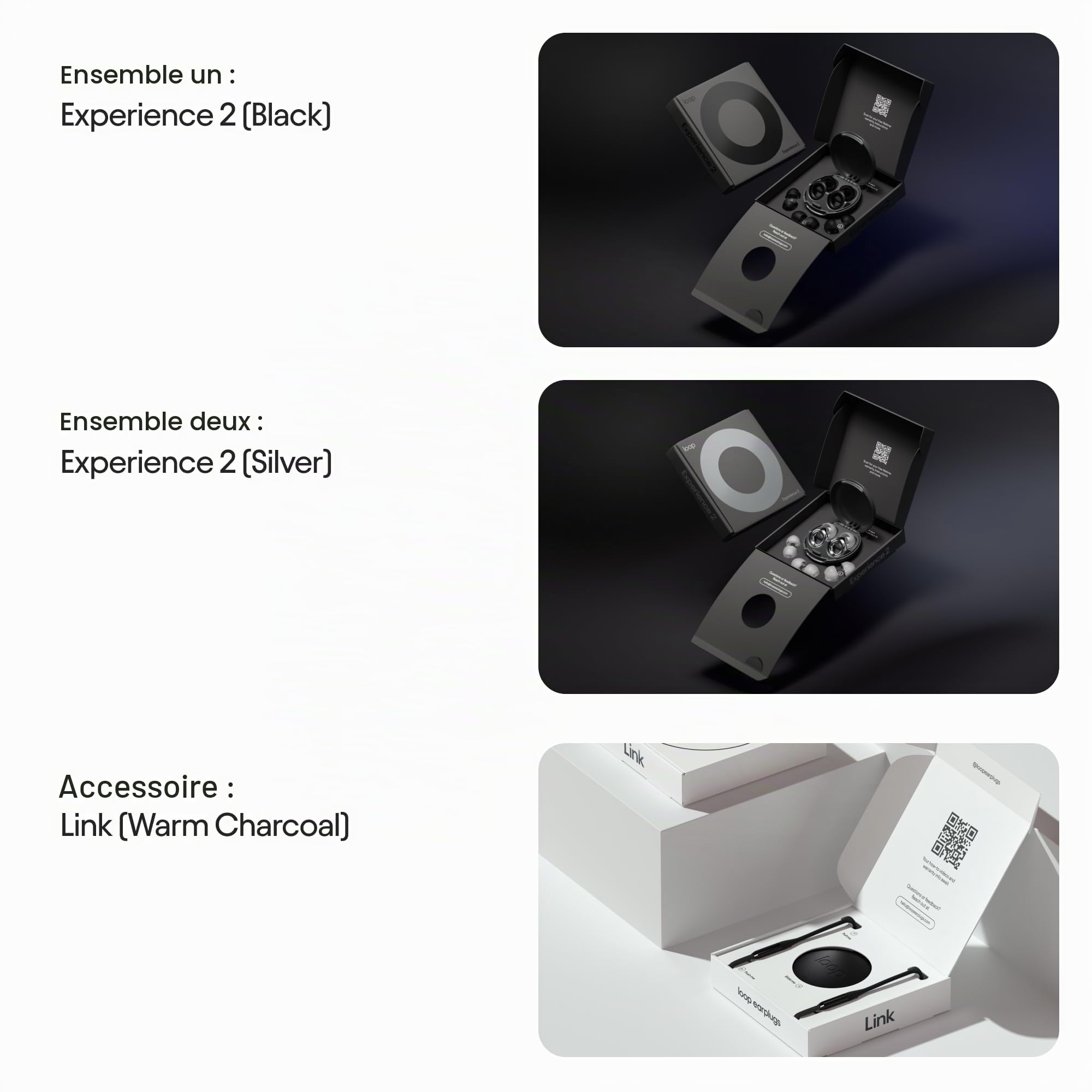 Loop Earplugs, coffret Experience Link – Lot de 2x Experience 2 + Link | Bouchons d’oreille réutilisables pour la sensibilité au bruit, les concerts, spectacles, festivals