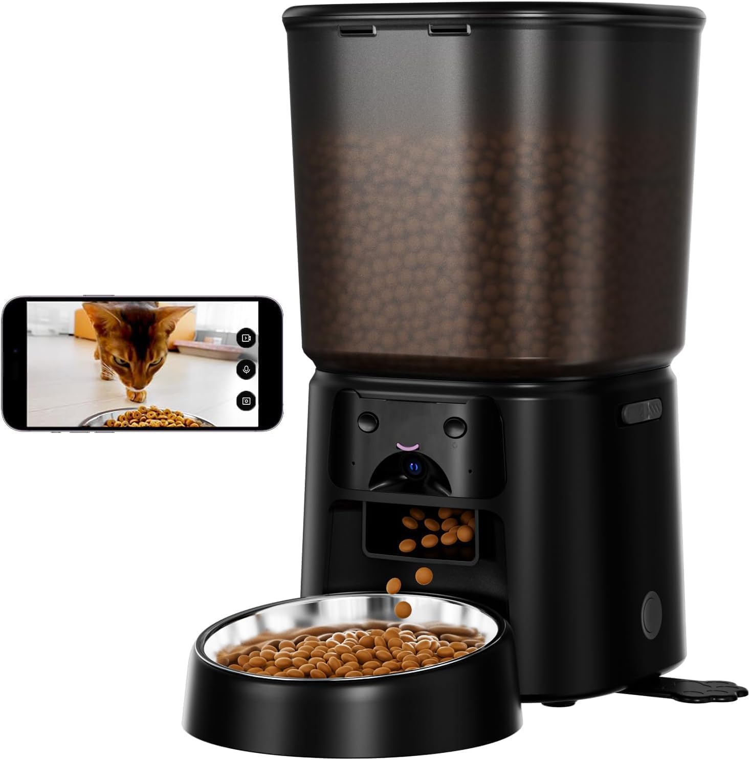 Automatic Cat Feeder with Camera, 4L WiFi Smart Pet Feeder with APP Control, 1080P HD Video,Night Vision,Voice Call, Motion Detection, Dual Power Supply, Supports 5GHz/2.4GHz,for Dogs Cats, Small-Pet