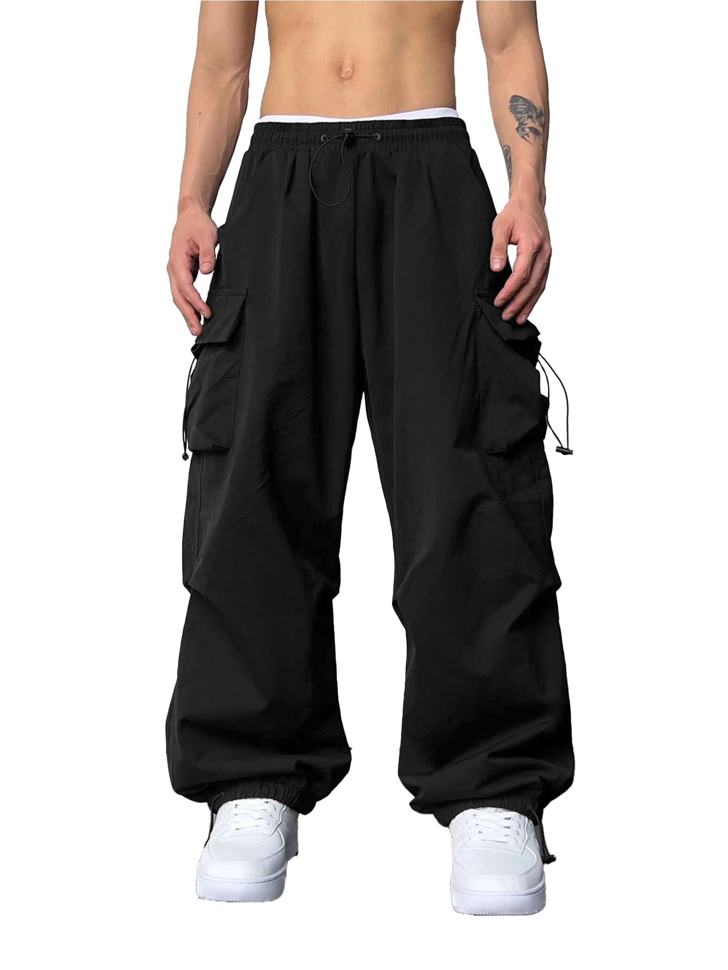 maniac Mens Solid Side Pockets Black Nylon Fabric Baggy fit Cargo Pant-picture-16