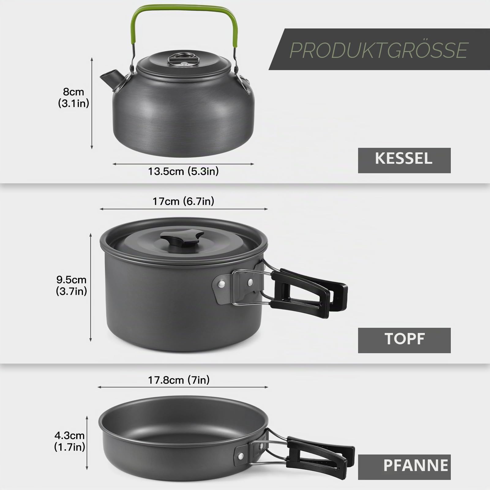 Camping Geschirr Set, Aomiun Campinggeschirr Kochset für 3 Personen, 22 Teilig Camping Kochgeschirr Set Camping Topf und Pfannen Kochset für Outdoor Camping Wandern Rucksackreisen