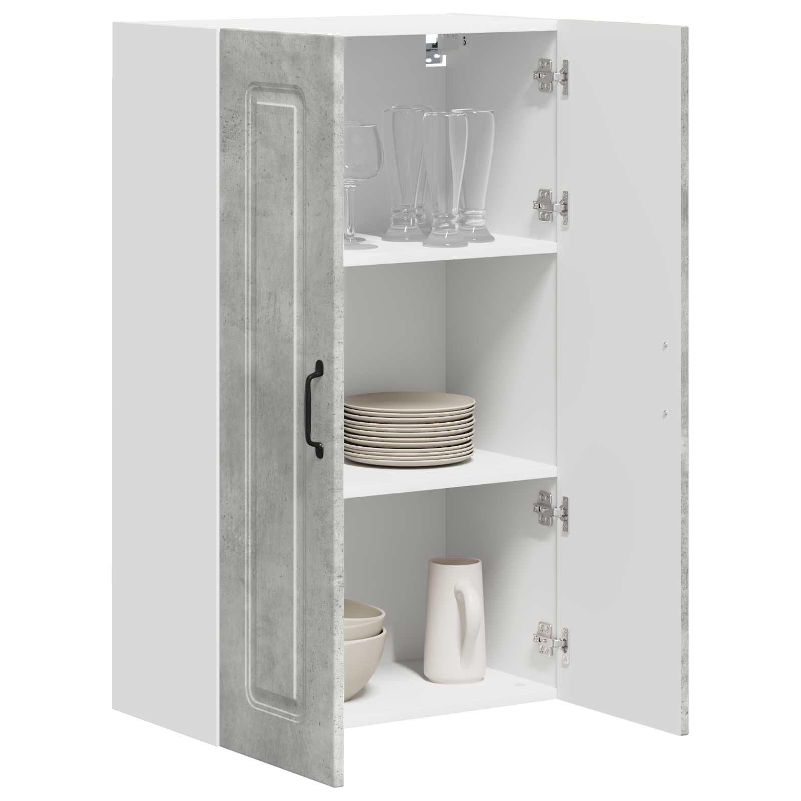Mobile da cucina in legno cemento grigio, 60 x 31 x 100 cm, con 3 ripiani e 2 ante, molto spazio, autoportante, armadietto multiuso ideale per cucina, cantina, piano di lavoro, stoccaggio