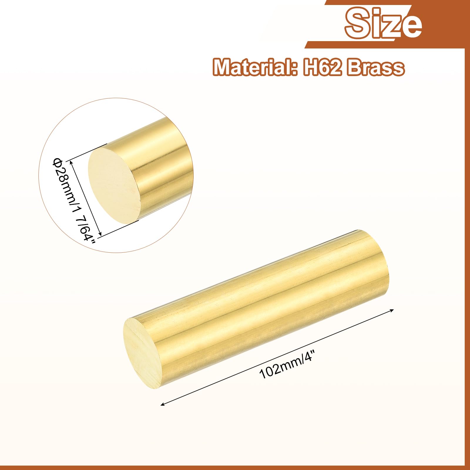 QUARKZMAN 1 Pc 1 7/64"(28mm) Dia Tige Ronde Pleine, Longueur 4"(102mm) Barre Tournage Laiton H62 Tige Ronde Pour