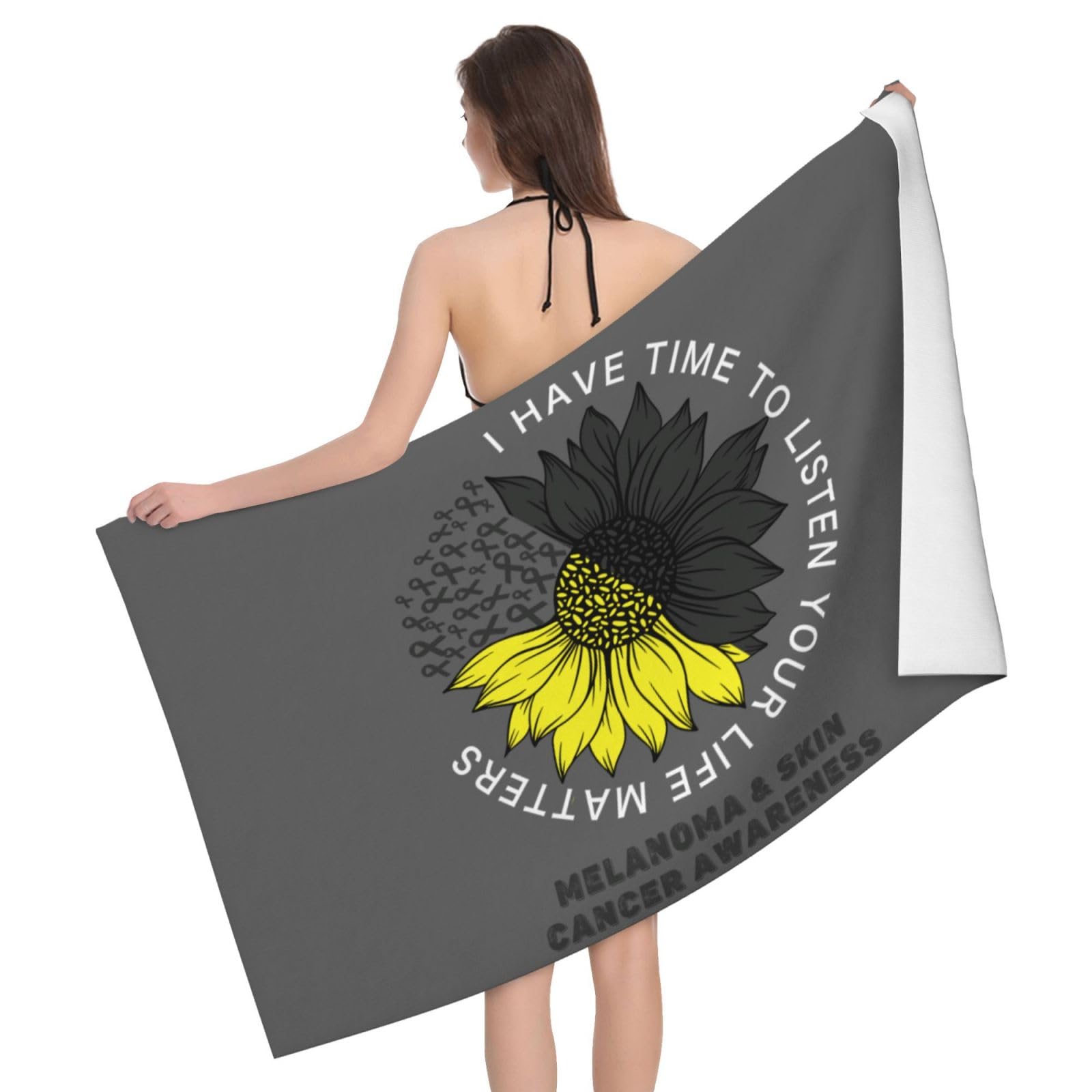 HLBSDM Microfiber I Have Time to Listen Your Life Matters Melanoma & Skin Cancer Awareness Beach Towel Quick Dry Soft Sand Free Beach Towels for Pool Swim Beach Lightweight Thin Towels