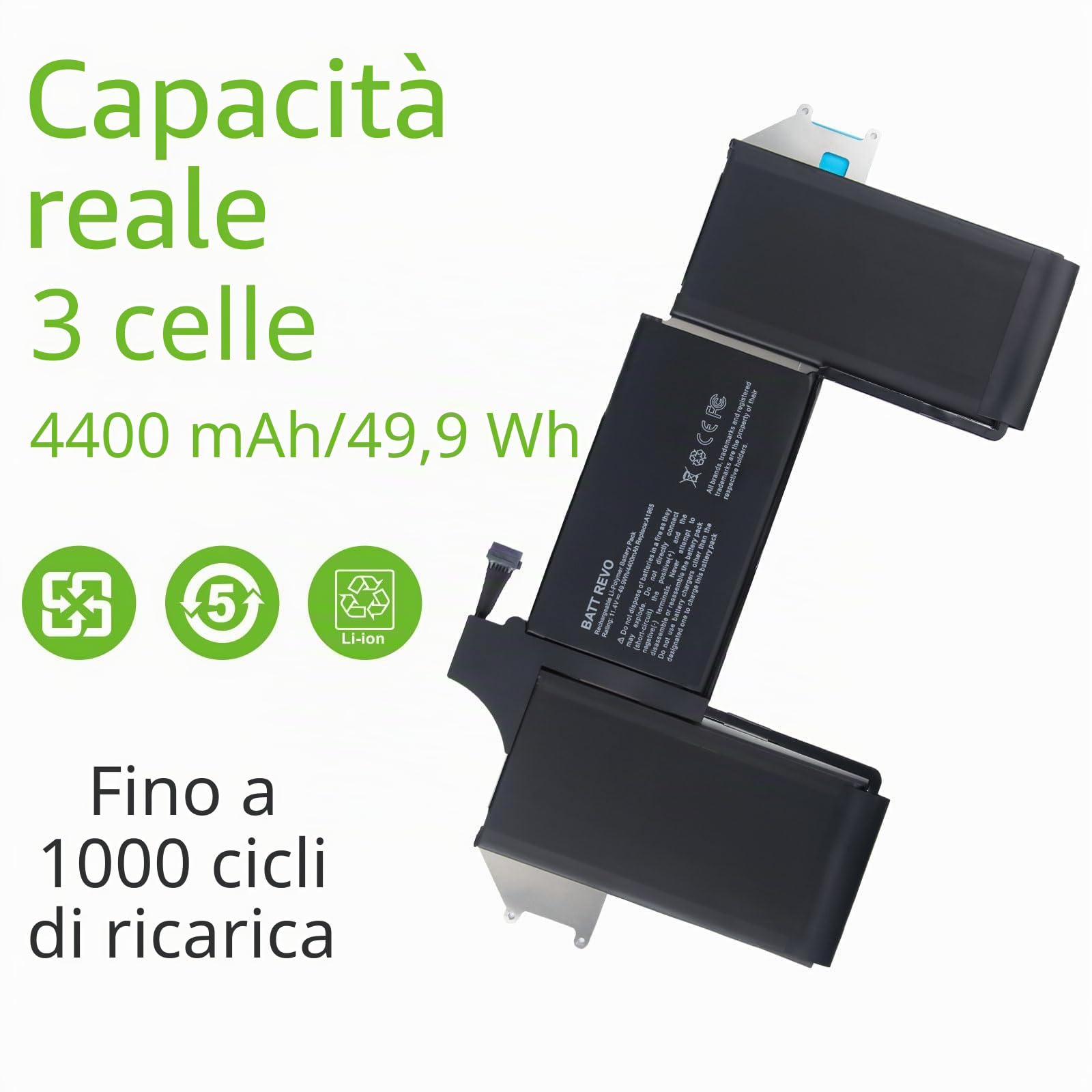 A1965 A1932 A2179 batteria di ricambio per MacBook Air 13” A1932(fine 2018 2019) A2179 (inizio 2020) EMC 3184 3302 MacBookAir8,1 8,2 9,1 11.4V 49.9Wh 4400mAh