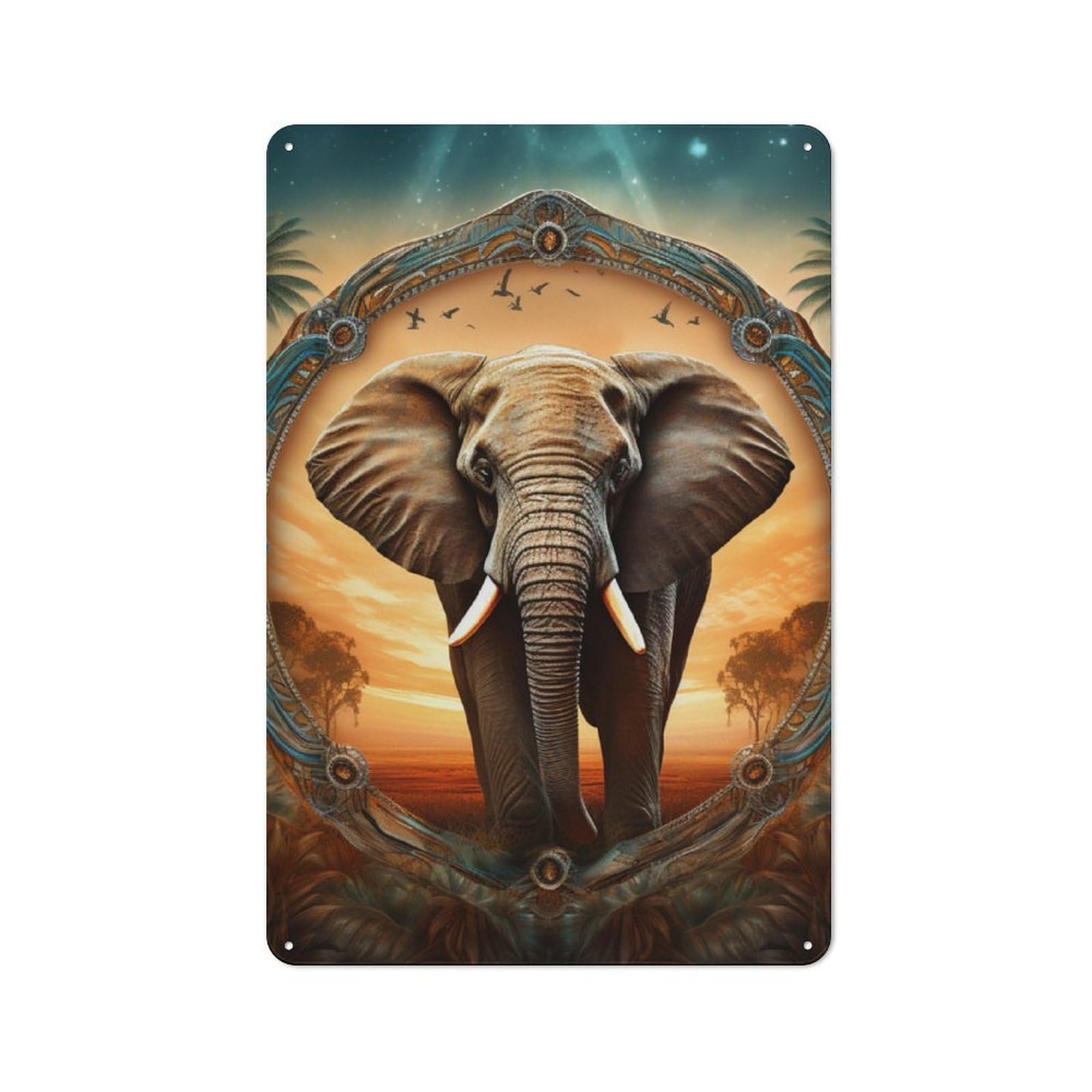 Junmoney Style-20 Jungle Elephant Artwork Printed Metal Sign 30X20cm For Kitchen Or Home Bar, Housewarming Present For People Styling Kitchen And Home Bar