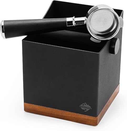 Mango de nogal Portafiltro Espresso sin fondo de 2.126 in con caja de golpe de espresso de 2.5 L